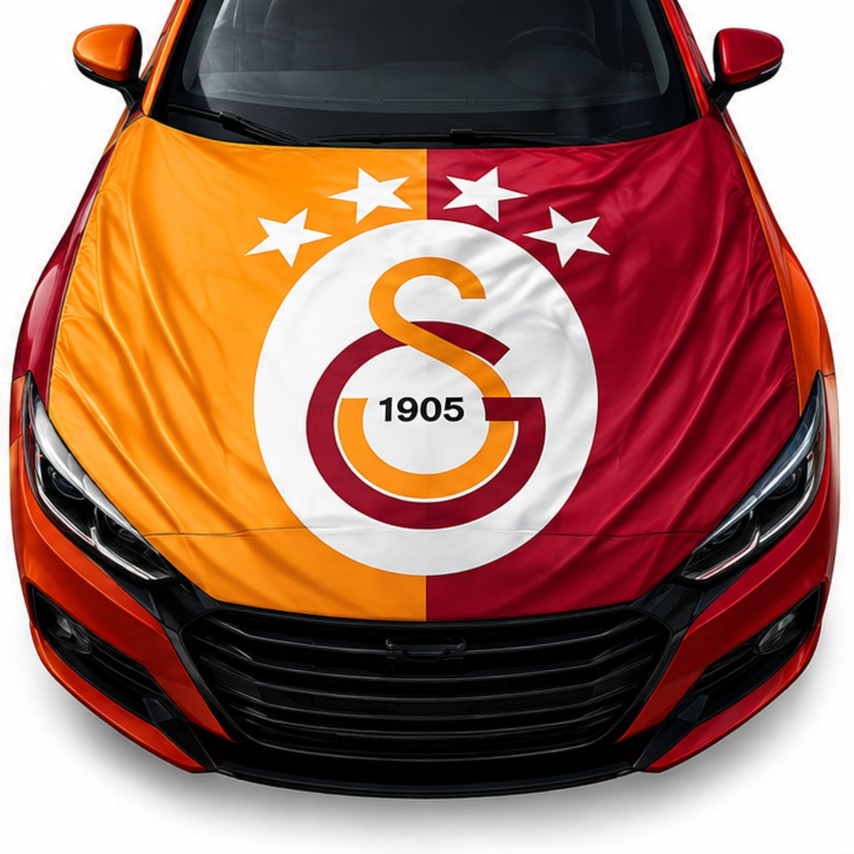Galatasaray-Motorhaubenflagge auf einer Fahrzeugmotorhaube