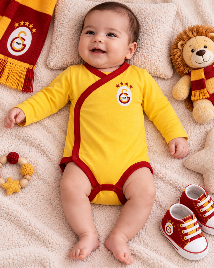 Baby im gelb-roten Galatasaray-Wickelbody ohne Wunschnamen