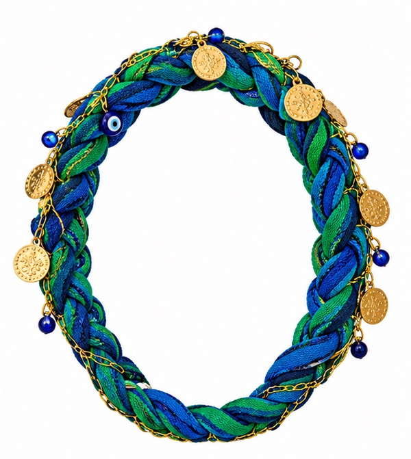 Karadeniz Kopfschmuck mit Münzen – Blau-Grün, rund – Gesamtansicht
