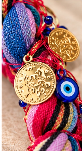 Karadeniz Kopfschmuck mit Münzen – Bunt, rund – Detailansicht