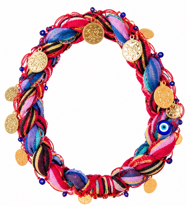 Karadeniz Kopfschmuck mit Münzen – Bunt, rund – Gesamtansicht