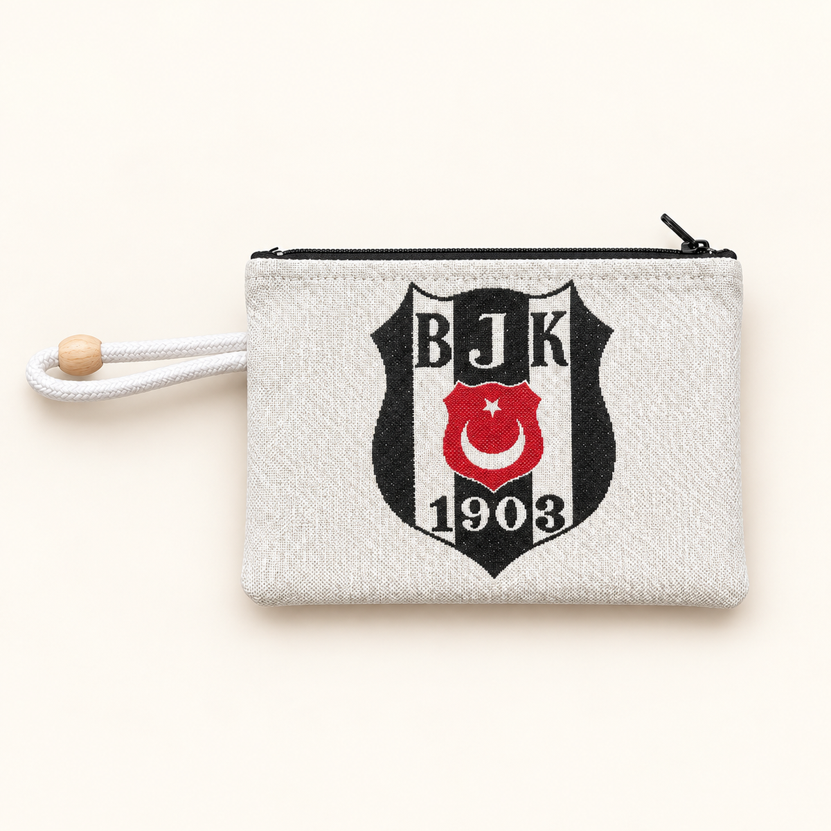 Beşiktaş Tasche – Weiß mit Reißverschluss und Handgelenkschlaufe