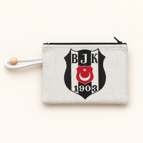 Beşiktaş Tasche – Weiß mit Reißverschluss und Handgelenkschlaufe