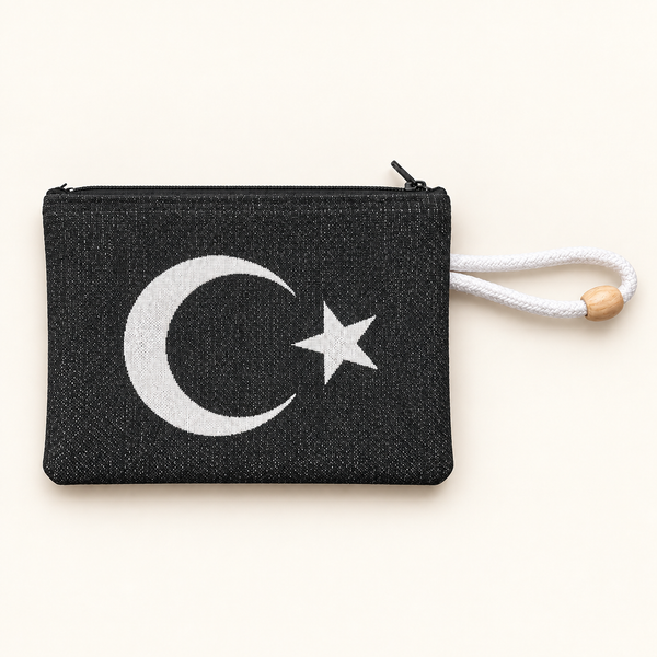 Halbmond & Stern Tasche – Schwarz mit Reißverschluss und Handgelenkschlaufe