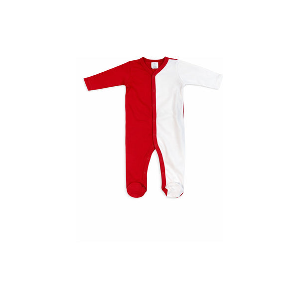 Baby-Strampler mit Fuß in Rot und Weiß